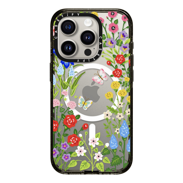 Skylar Kim x CASETiFY iPhone 15 Pro ケース ブラック インパクトケース MagSafe対応 Floral Garden with Butterflies