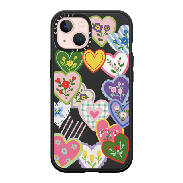 Skylar Kim x CASETiFY iPhone 13 ケース マットブラック インパクトケース MagSafe対応 Lovely Heart Floral Stickers