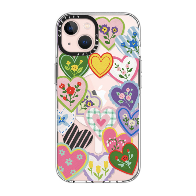 Skylar Kim x CASETiFY iPhone 13 ケース クリア クリア ケース MagSafe対応 Lovely Heart Floral Stickers