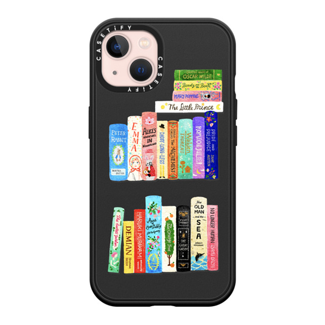 Skylar Kim x CASETiFY iPhone 13 ケース マットブラック インパクトケース MagSafe対応 Books Lovers [waterclolor Bookshelf]