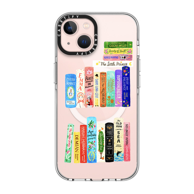 Skylar Kim x CASETiFY iPhone 13 ケース クリア クリア ケース MagSafe対応 Books Lovers [waterclolor Bookshelf]