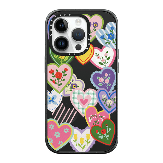 Skylar Kim x CASETiFY iPhone 14 Pro ケース マットブラック インパクトケース MagSafe対応 Lovely Heart Floral Stickers