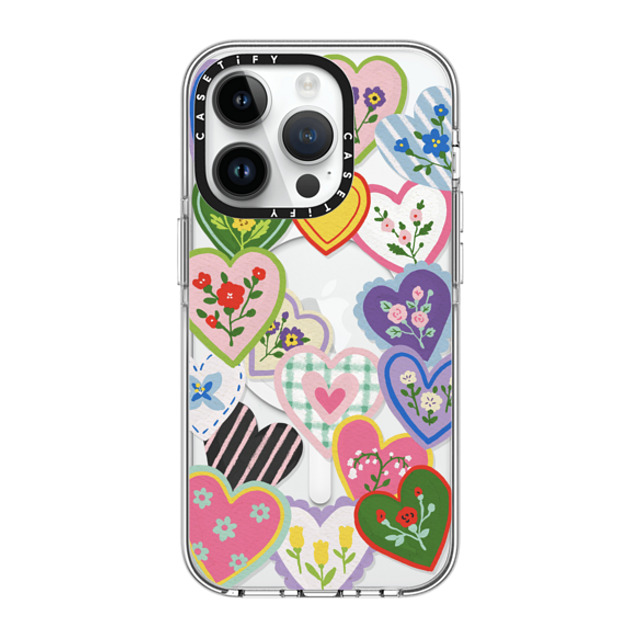 Skylar Kim x CASETiFY iPhone 14 Pro ケース クリア クリア ケース MagSafe対応 Lovely Heart Floral Stickers