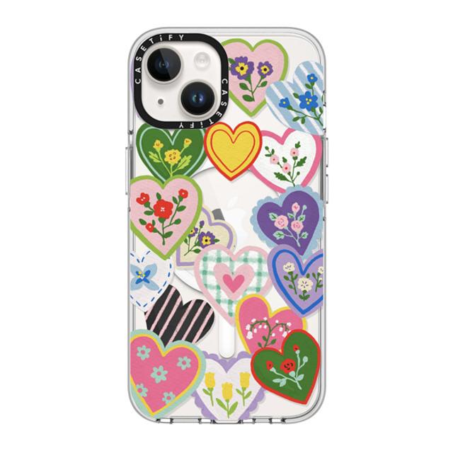 Skylar Kim x CASETiFY iPhone 14 ケース クリア クリア ケース MagSafe対応 Lovely Heart Floral Stickers