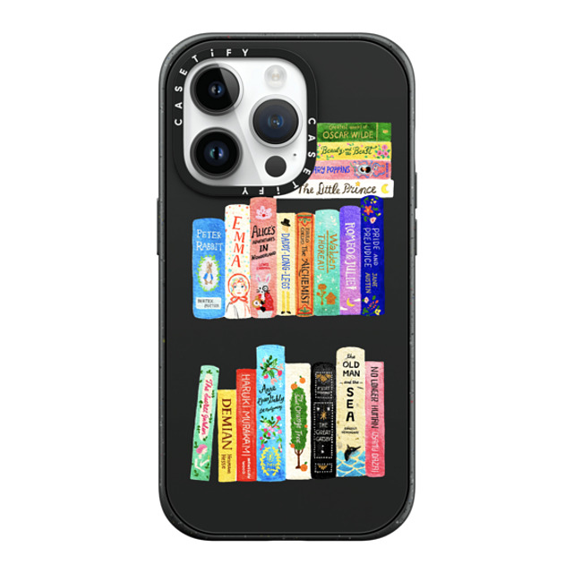 Skylar Kim x CASETiFY iPhone 14 Pro ケース マットブラック インパクトケース MagSafe対応 Books Lovers [waterclolor Bookshelf]