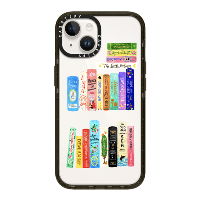 Skylar Kim x CASETiFY iPhone 14 ケース ブラック インパクトケース Books Lovers [waterclolor Bookshelf]