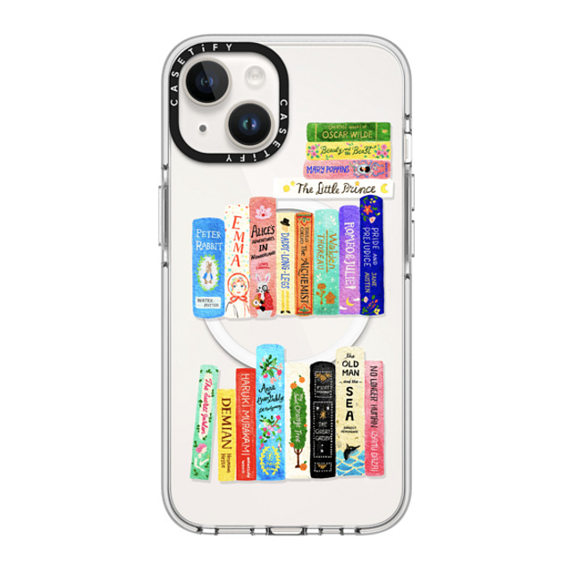 Skylar Kim x CASETiFY iPhone 14 ケース クリア クリア ケース MagSafe対応 Books Lovers [waterclolor Bookshelf]