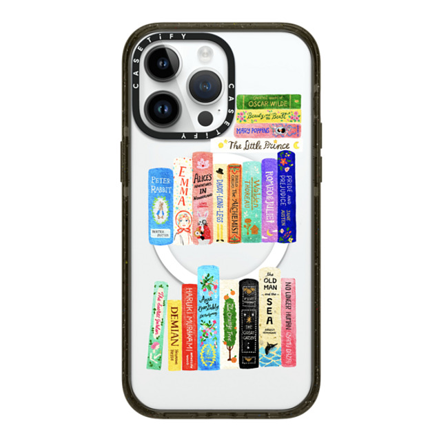 Skylar Kim x CASETiFY iPhone 14 Pro Max ケース ブラック インパクトケース MagSafe対応 Books Lovers [waterclolor Bookshelf]