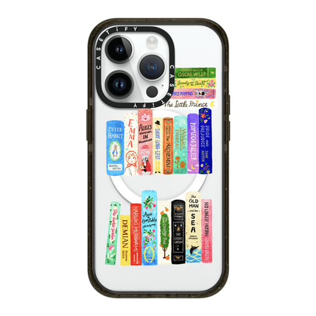 Skylar Kim x CASETiFY iPhone 14 Pro ケース ブラック インパクトケース MagSafe対応 Books Lovers [waterclolor Bookshelf]