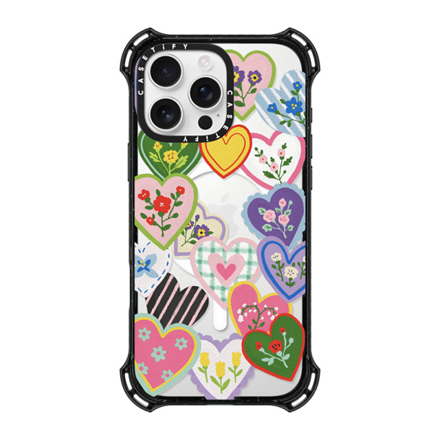 Skylar Kim x CASETiFY iPhone 16 Pro Max ケース ブラック バウンスケース Lovely Heart Floral Stickers