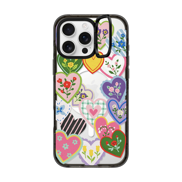 Skylar Kim x CASETiFY iPhone 16 Pro Max ケース ブラック インパクトリングスタンドケース MagSafe対応 Lovely Heart Floral Stickers