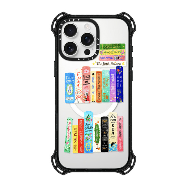 Skylar Kim x CASETiFY iPhone 16 Pro Max ケース ブラック バウンスケース Books Lovers [waterclolor Bookshelf]