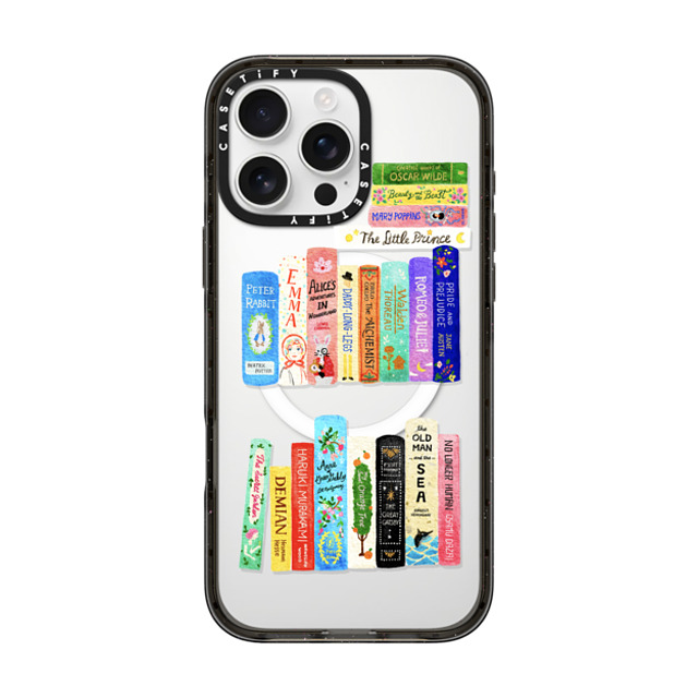 Skylar Kim x CASETiFY iPhone 16 Pro Max ケース ブラック インパクトケース MagSafe対応 Books Lovers [waterclolor Bookshelf]