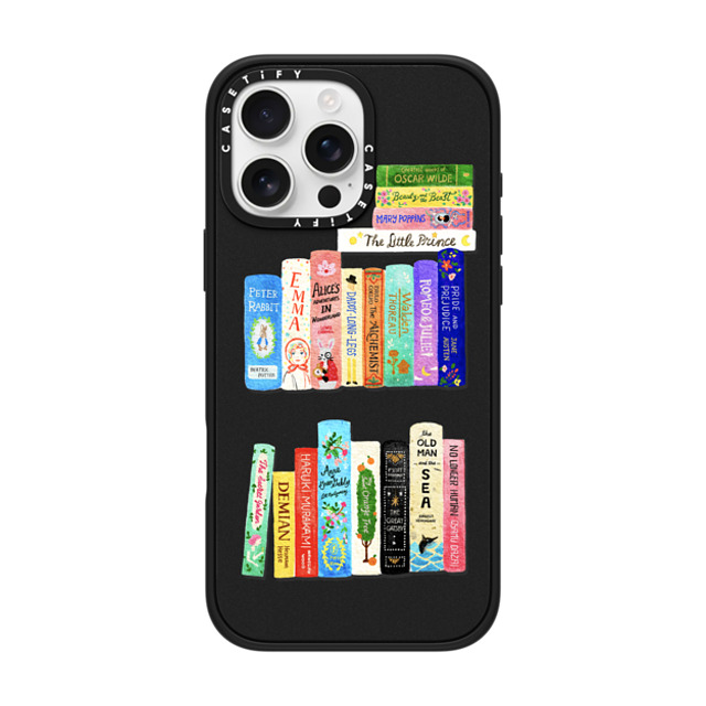 Skylar Kim x CASETiFY iPhone 16 Pro Max ケース マットブラック インパクトケース MagSafe対応 Books Lovers [waterclolor Bookshelf]