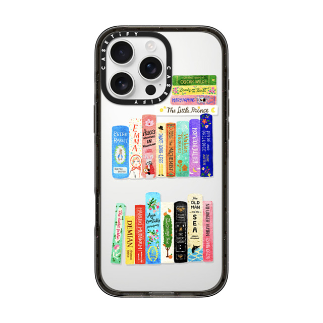 Skylar Kim x CASETiFY iPhone 16 Pro Max ケース ブラック インパクトケース Books Lovers [waterclolor Bookshelf]