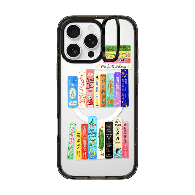 Skylar Kim x CASETiFY iPhone 16 Pro Max ケース ブラック インパクトリングスタンドケース MagSafe対応 Books Lovers [waterclolor Bookshelf]