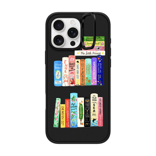 Skylar Kim x CASETiFY iPhone 16 Pro Max ケース マットブラック インパクトリングスタンドケース MagSafe対応 Books Lovers [waterclolor Bookshelf]