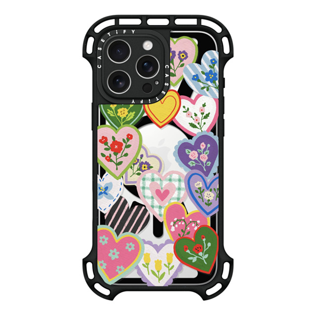 Skylar Kim x CASETiFY iPhone 16 Pro Max ケース ブラック ウルトラ バウンスケース MagSafe対応 Lovely Heart Floral Stickers