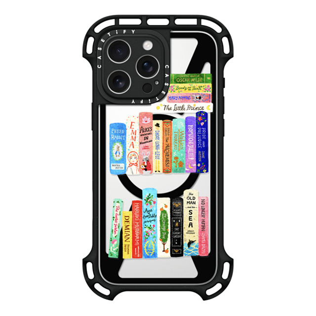 Skylar Kim x CASETiFY iPhone 16 Pro Max ケース ブラック ウルトラ バウンスケース MagSafe対応 Books Lovers [waterclolor Bookshelf]