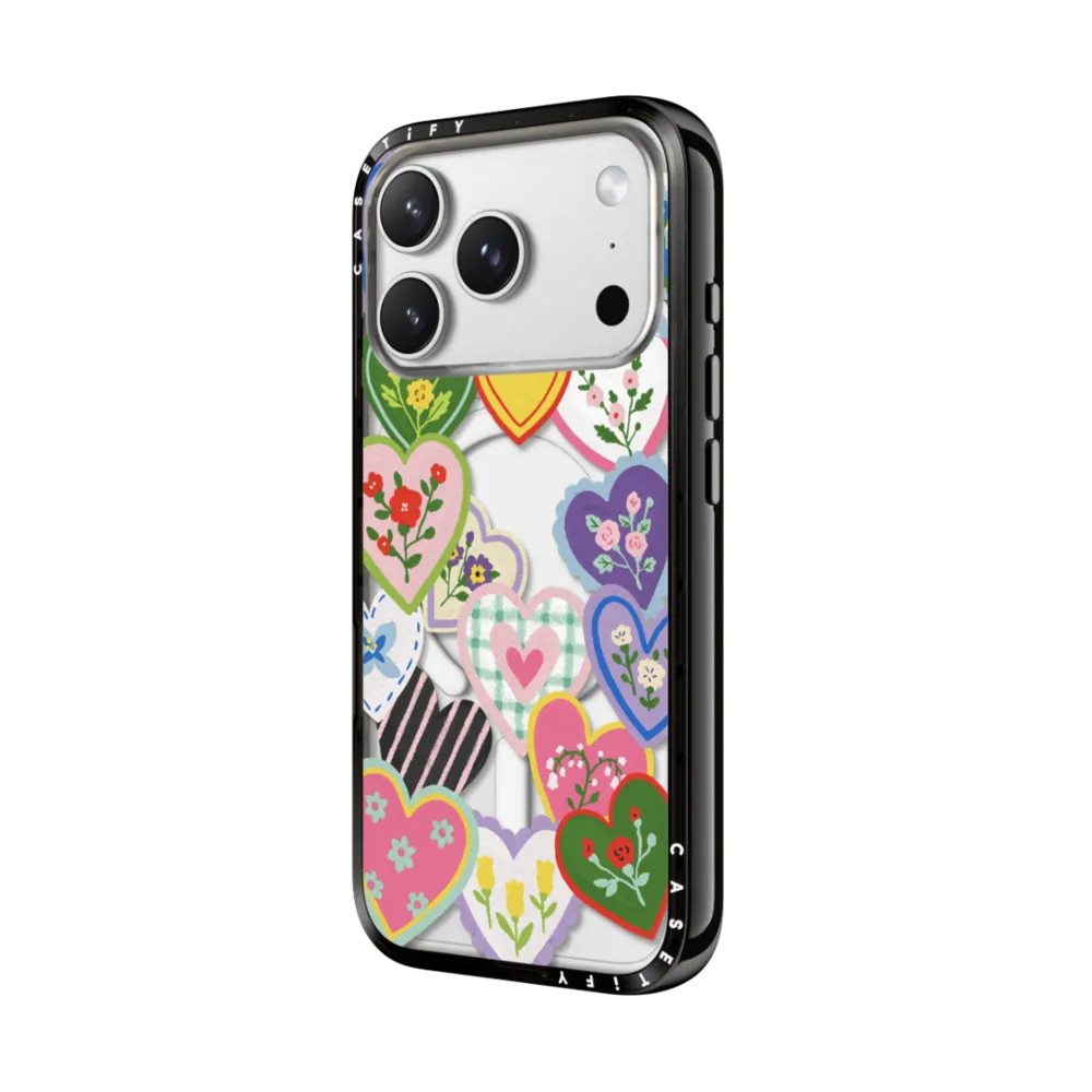 Bounce iPhone 17 Pro Max Case MagSafe Compatible - Lovely Heart Floral Stickers
