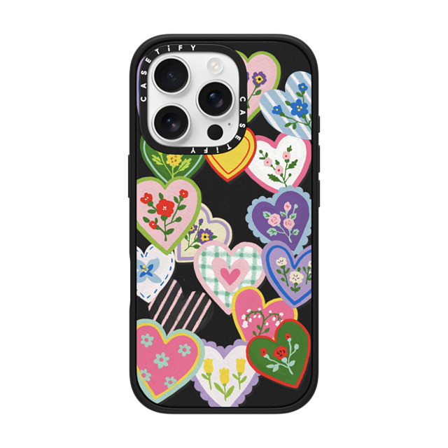 Skylar Kim x CASETiFY iPhone 16 Pro ケース マットブラック インパクトケース Lovely Heart Floral Stickers