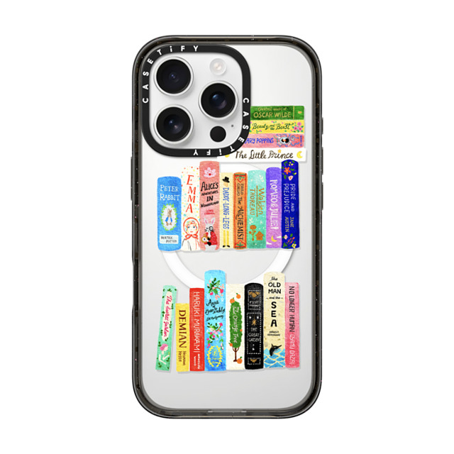 Skylar Kim x CASETiFY iPhone 16 Pro ケース ブラック インパクトケース MagSafe対応 Books Lovers [waterclolor Bookshelf]