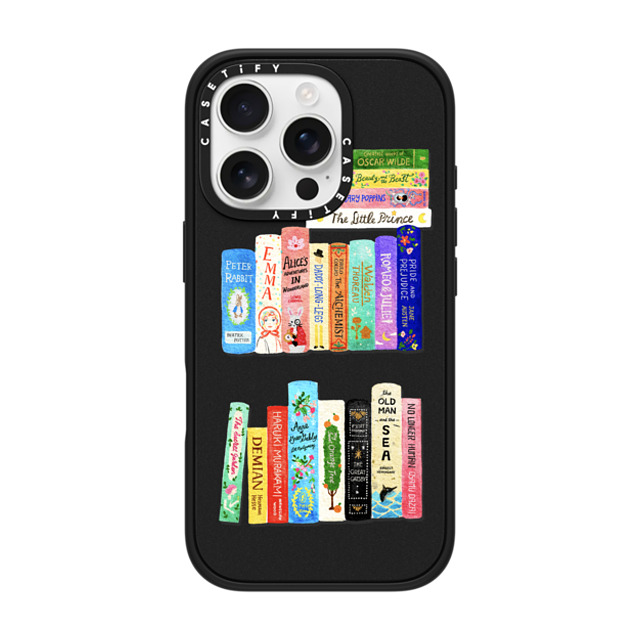 Skylar Kim x CASETiFY iPhone 16 Pro ケース マットブラック インパクトケース Books Lovers [waterclolor Bookshelf]