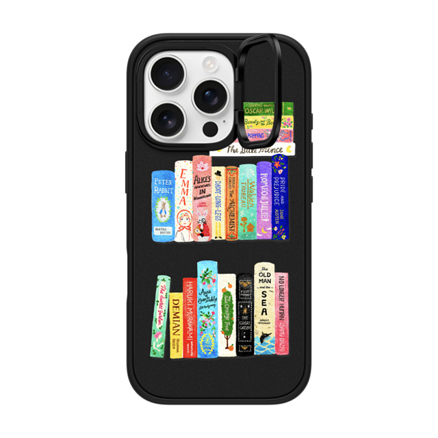 Skylar Kim x CASETiFY iPhone 16 Pro ケース マットブラック インパクトリングスタンドケース MagSafe対応 Books Lovers [waterclolor Bookshelf]