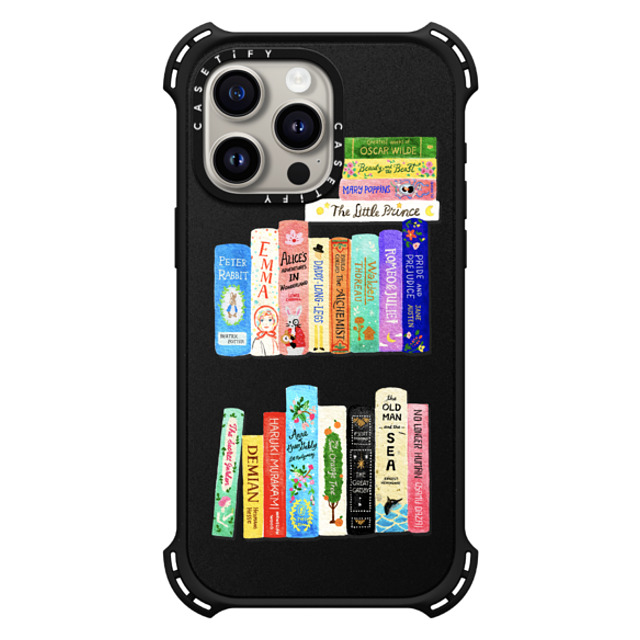 Skylar Kim x CASETiFY iPhone 15 Pro Max ケース マットブラック バウンスケース Books Lovers [waterclolor Bookshelf]