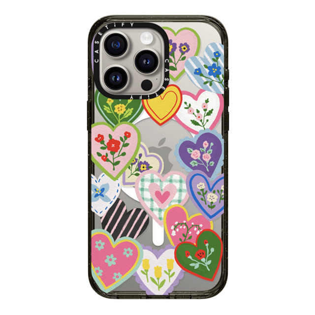 Skylar Kim x CASETiFY iPhone 15 Pro Max ケース ブラック インパクトケース MagSafe対応 Lovely Heart Floral Stickers