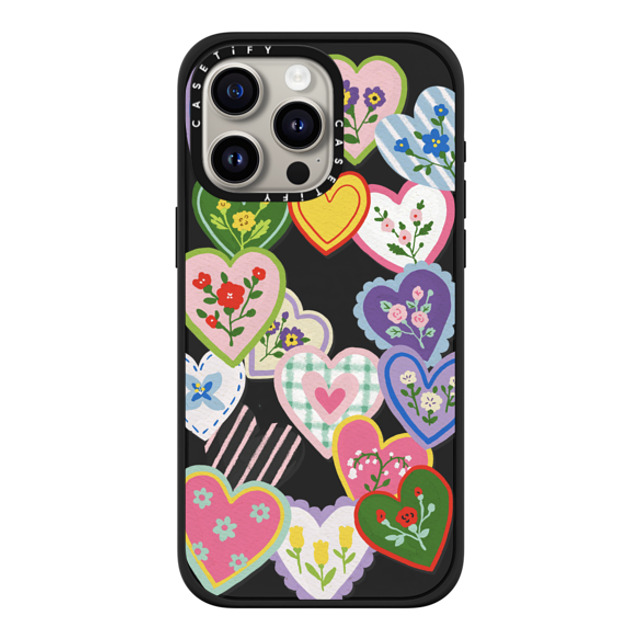 Skylar Kim x CASETiFY iPhone 15 Pro Max ケース マットブラック インパクトケース MagSafe対応 Lovely Heart Floral Stickers