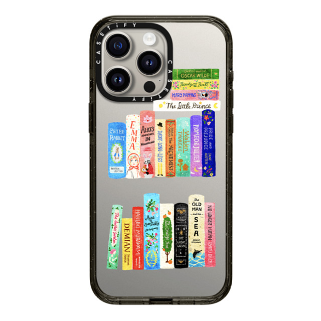 Skylar Kim x CASETiFY iPhone 15 Pro Max ケース ブラック インパクトケース Books Lovers [waterclolor Bookshelf]