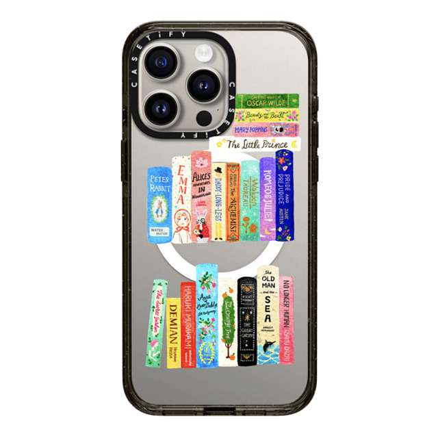 Skylar Kim x CASETiFY iPhone 15 Pro Max ケース ブラック インパクトケース MagSafe対応 Books Lovers [waterclolor Bookshelf]