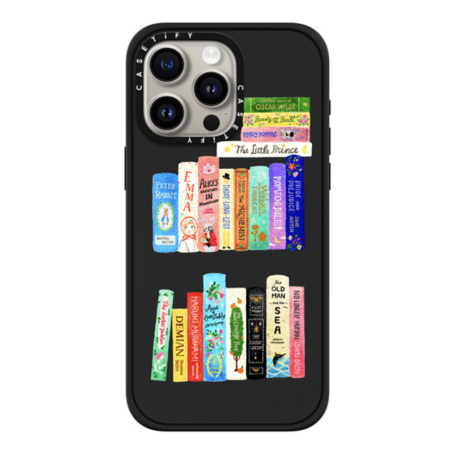 Skylar Kim x CASETiFY iPhone 15 Pro Max ケース マットブラック インパクトケース MagSafe対応 Books Lovers [waterclolor Bookshelf]