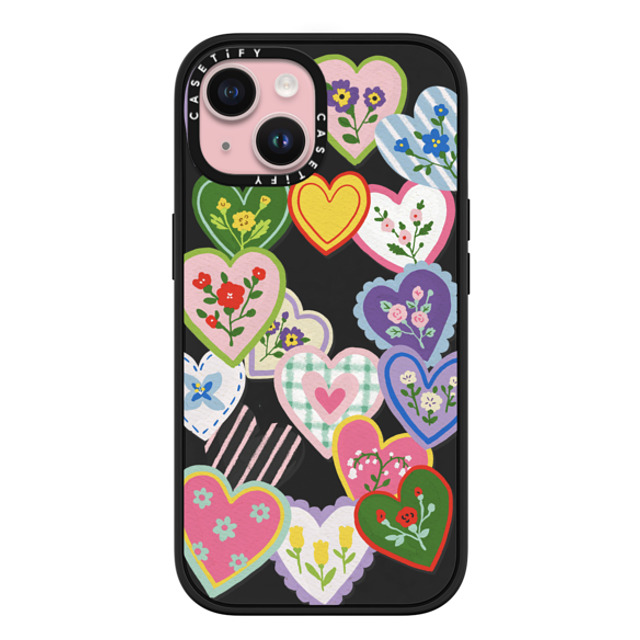 Skylar Kim x CASETiFY iPhone 15 ケース マットブラック インパクトケース MagSafe対応 Lovely Heart Floral Stickers