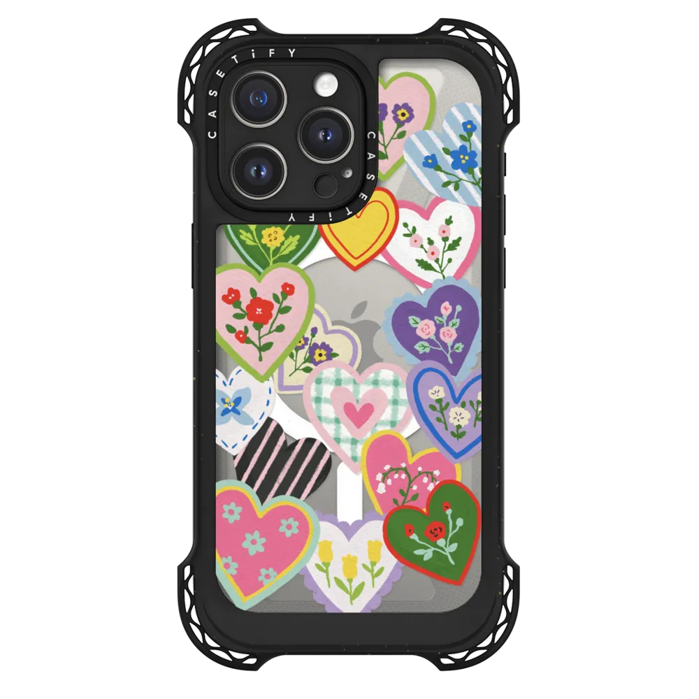 Ultra Bounce iPhone 15 Pro Max Case MagSafe Compatible - Lovely Heart Floral Stickers