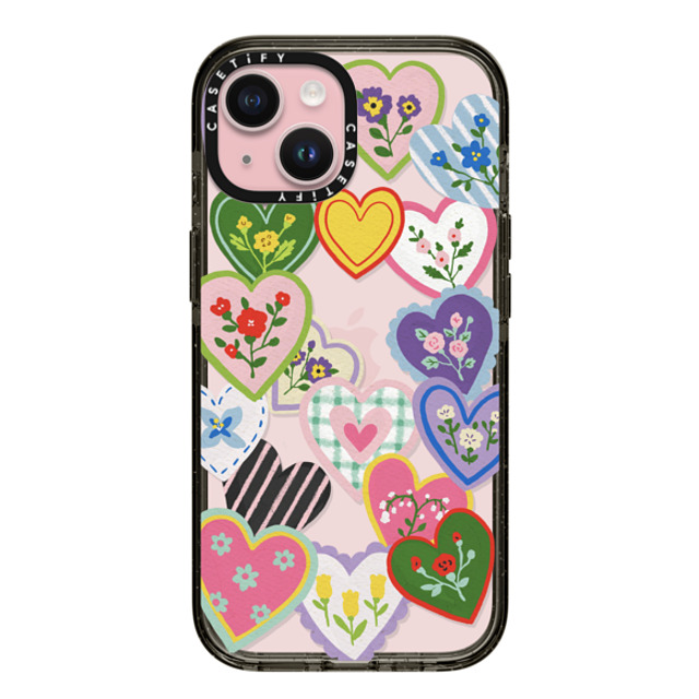 Skylar Kim x CASETiFY iPhone 15 ケース ブラック インパクトケース Lovely Heart Floral Stickers