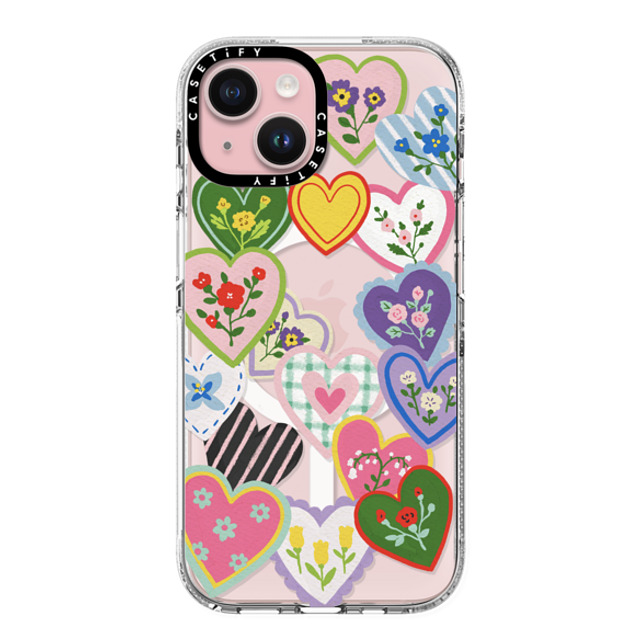 Skylar Kim x CASETiFY iPhone 15 ケース クリア クリア ケース MagSafe対応 Lovely Heart Floral Stickers