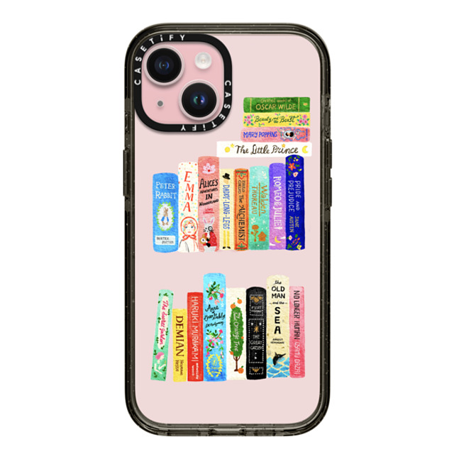 Skylar Kim x CASETiFY iPhone 15 ケース ブラック インパクトケース Books Lovers [waterclolor Bookshelf]