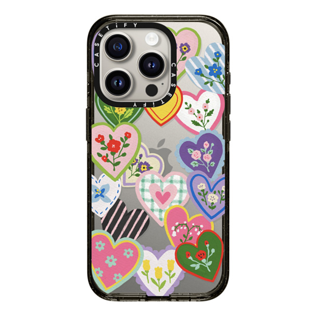 Skylar Kim x CASETiFY iPhone 15 Pro ケース ブラック インパクトケース Lovely Heart Floral Stickers