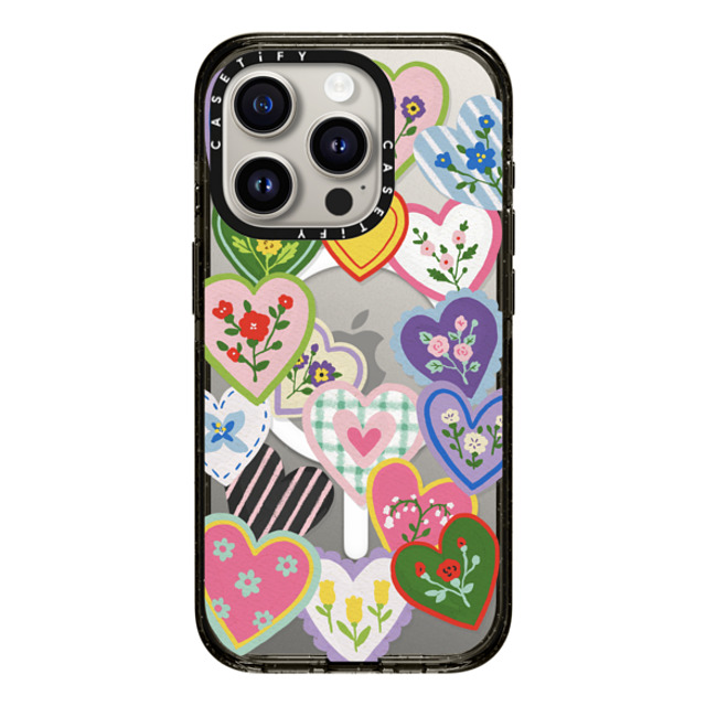 Skylar Kim x CASETiFY iPhone 15 Pro ケース ブラック インパクトケース MagSafe対応 Lovely Heart Floral Stickers