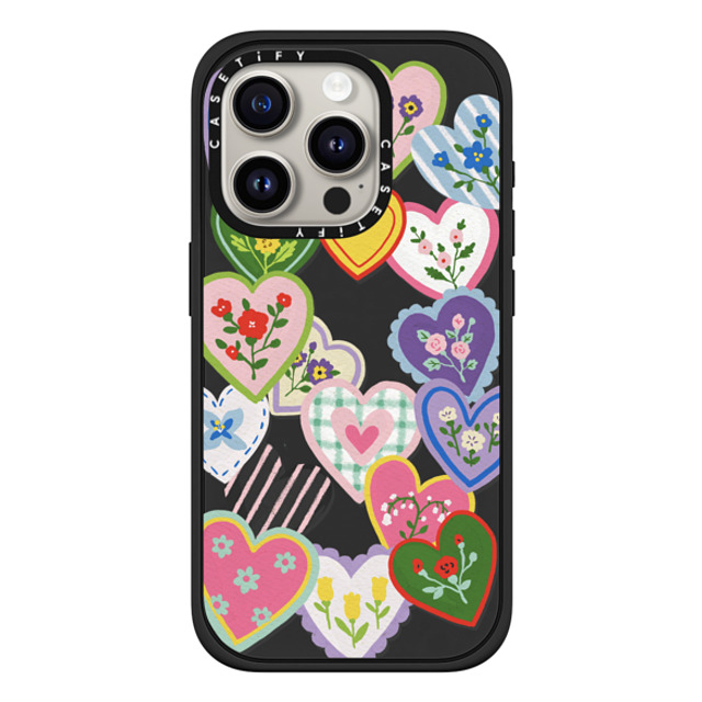 Skylar Kim x CASETiFY iPhone 15 Pro ケース マットブラック インパクトケース MagSafe対応 Lovely Heart Floral Stickers