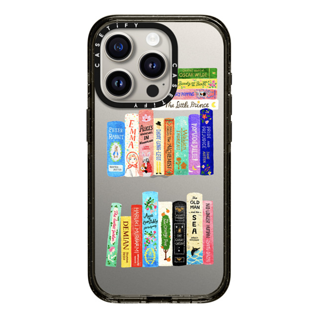 Skylar Kim x CASETiFY iPhone 15 Pro ケース ブラック インパクトケース Books Lovers [waterclolor Bookshelf]