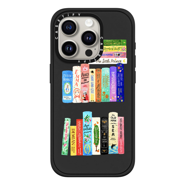 Skylar Kim x CASETiFY iPhone 15 Pro ケース マットブラック インパクトケース MagSafe対応 Books Lovers [waterclolor Bookshelf]