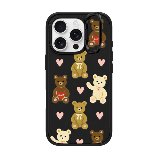 Skylar Kim x CASETiFY iPhone 16 Pro ケース マットブラック インパクトリングスタンドケース MagSafe対応 Teddy Bears