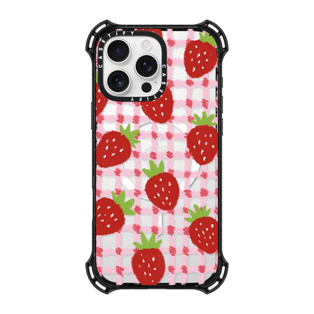 Skylar Kim x CASETiFY iPhone 16 Pro Max Case Black バウンスケース sweet red strawberries with pink check pattern - crayon texture strawberry Skylar Kim x CASETiFY iPhone 16 Pro Max Case Black バウンスケース sweet red strawberries with pink check pattern - crayon texture strawberry