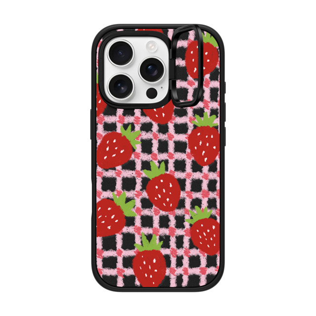 Skylar Kim x CASETiFY iPhone 16 Pro Case Matte Black インパクトリングスタンドケース MagSafe対応 sweet red strawberries with pink check pattern - crayon texture strawberry Skylar Kim x CASETiFY iPhone 16 Pro Case Matte Black インパクトリングスタンドケース MagSafe対応 sweet red strawberries with pink check pattern - crayon texture strawberry