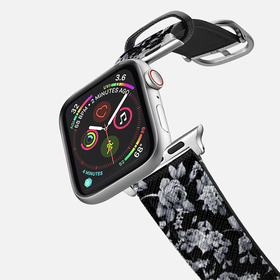 

Saffiano Leather Watch Band - VINTAGE FLOWERS IN BLACK - APPLE WATCH