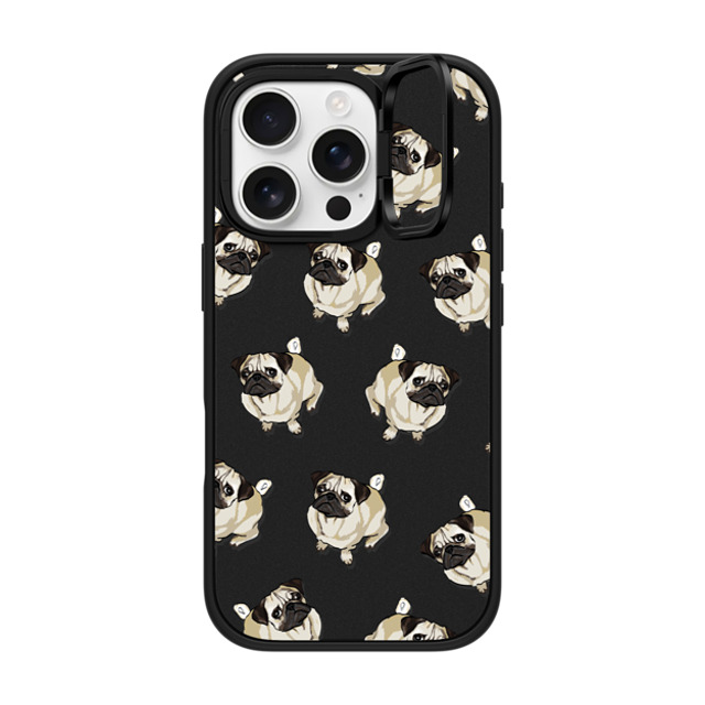 Kate Illustrates x CASETiFY iPhone 16 Pro ケース マットブラック インパクトリングスタンドケース MagSafe対応 PUG PATTERN