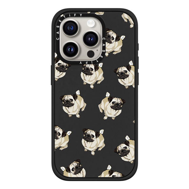 Kate Illustrates x CASETiFY iPhone 15 Pro ケース マットブラック インパクトケース MagSafe対応 PUG PATTERN